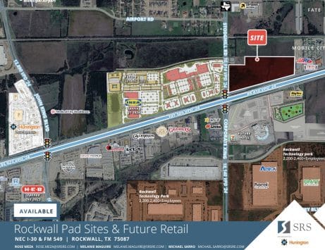 Aerial map of Rockwall pad site and future retail in Rockwall, TX