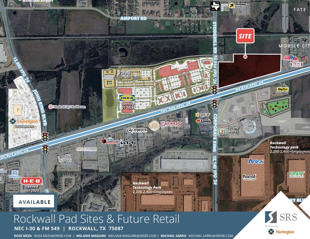 Aerial map of Rockwall pad site and future retail in Rockwall, TX